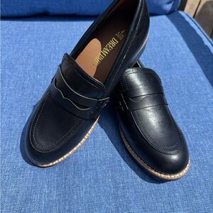 Dream Pairs Black Leather Penny Loafers with Tan Trim